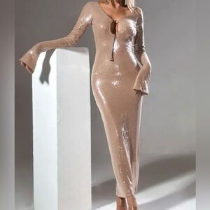 Mew Mews Hailey Bieber Sequin Nude Dress